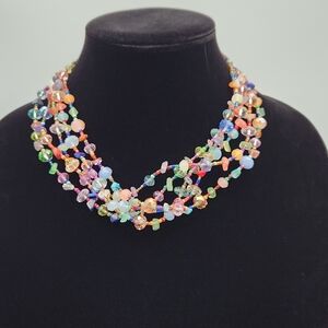 Multicolor Glass and Natural Chips Stones Beaded Necklace